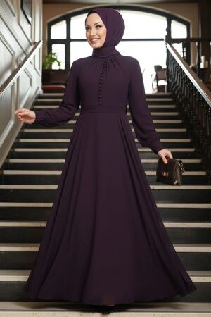 Robe longue et couvrante à boutons décoratifs – Violet 2703MOR - 1