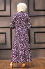Neva Style - Robe hijab violette 27618MOR - Thumbnail