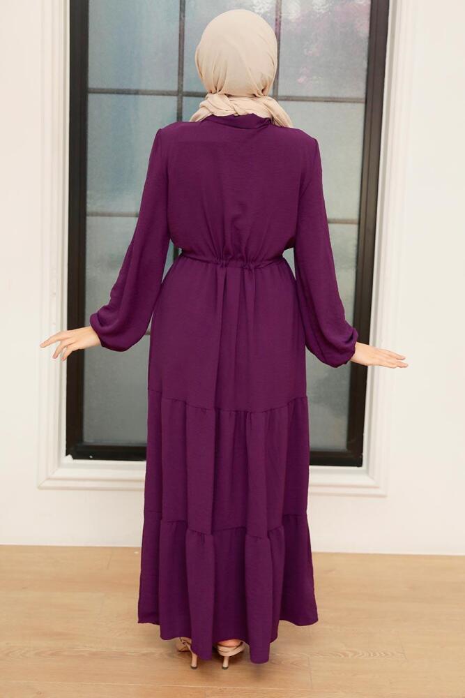 Robe longue et couvrante à boutons – Violet 5720MOR - 3