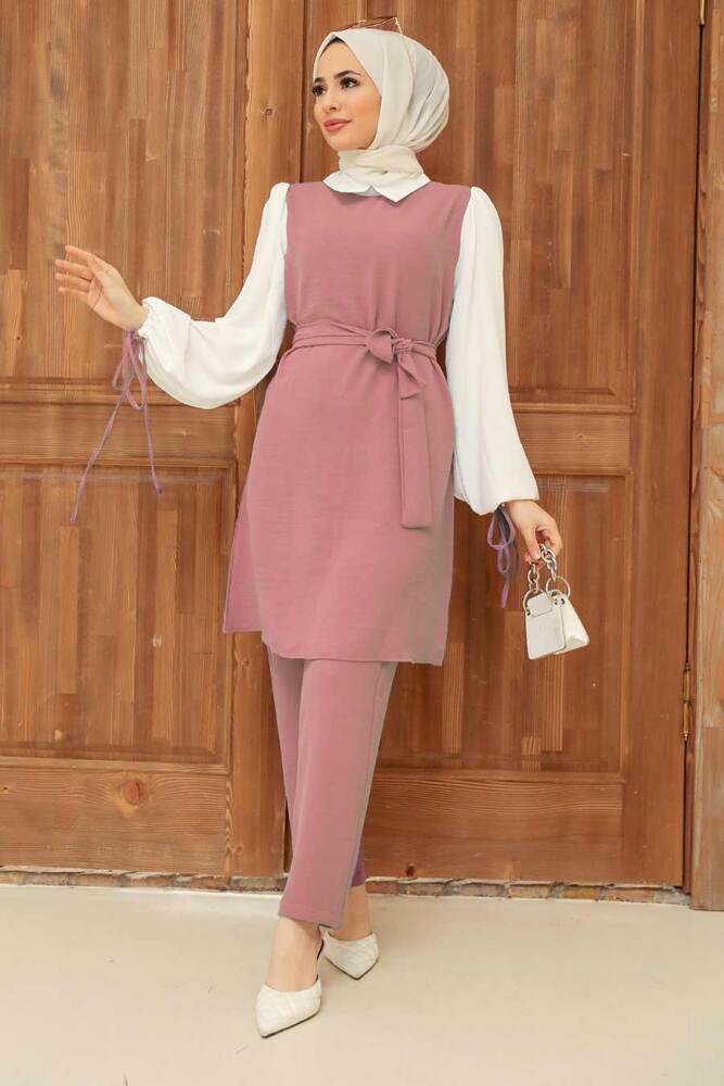 Neva Style - Robe Tailleur Hijab Rose Poudré 13180PD - 1