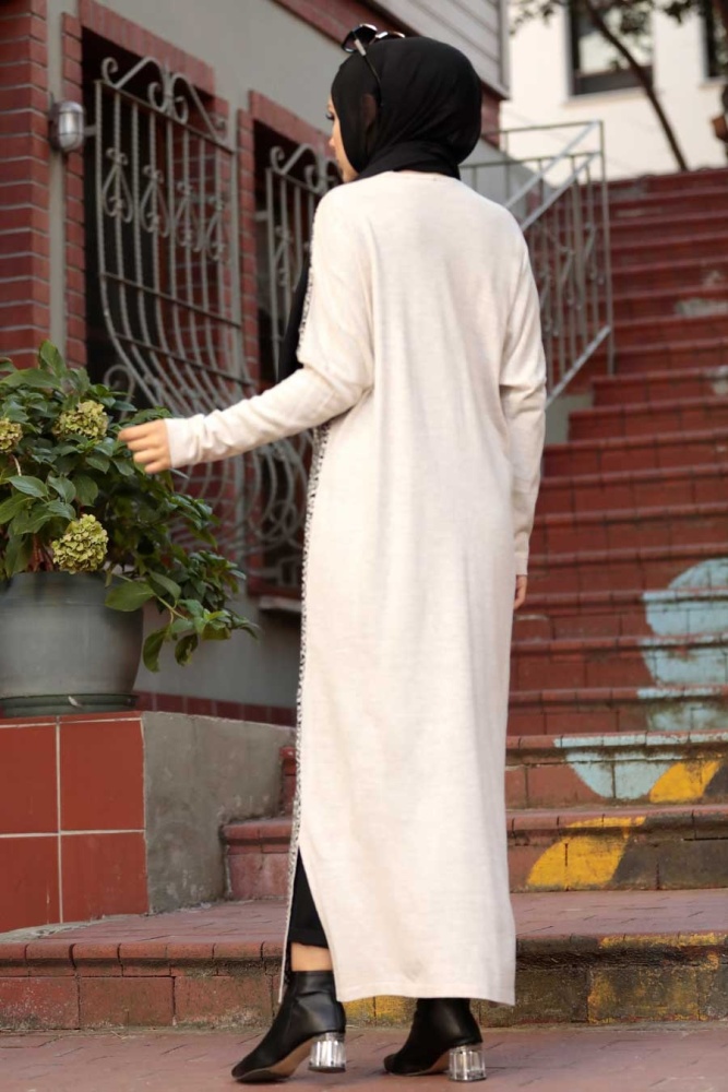 Neva Style -Robe Tricot Hijab Beige 3052BEJ - 2