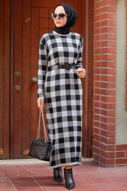 Neva Style - Robe Tricot Hijab Ecru 3048E - Thumbnail