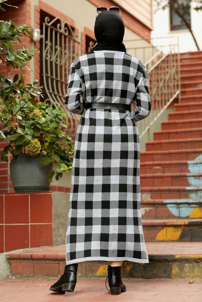 Neva Style - Robe Tricot Hijab Grise 3048GR - 2