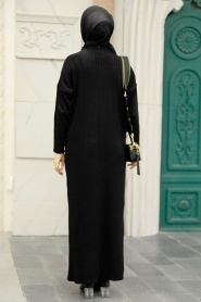 Neva Style - Robe Tricot Hijab Noir 34150S - Thumbnail