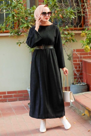 Neva Style - Robe Tricot Hijab Noire 5190S - 1