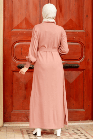 Neva Style - Robe Tricot Hijab Rose Séchée 3135GK - 4