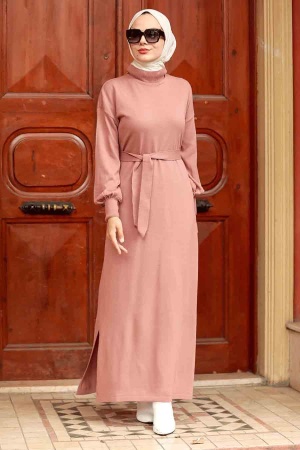 Neva Style - Robe Tricot Hijab Rose Séchée 3135GK - 1