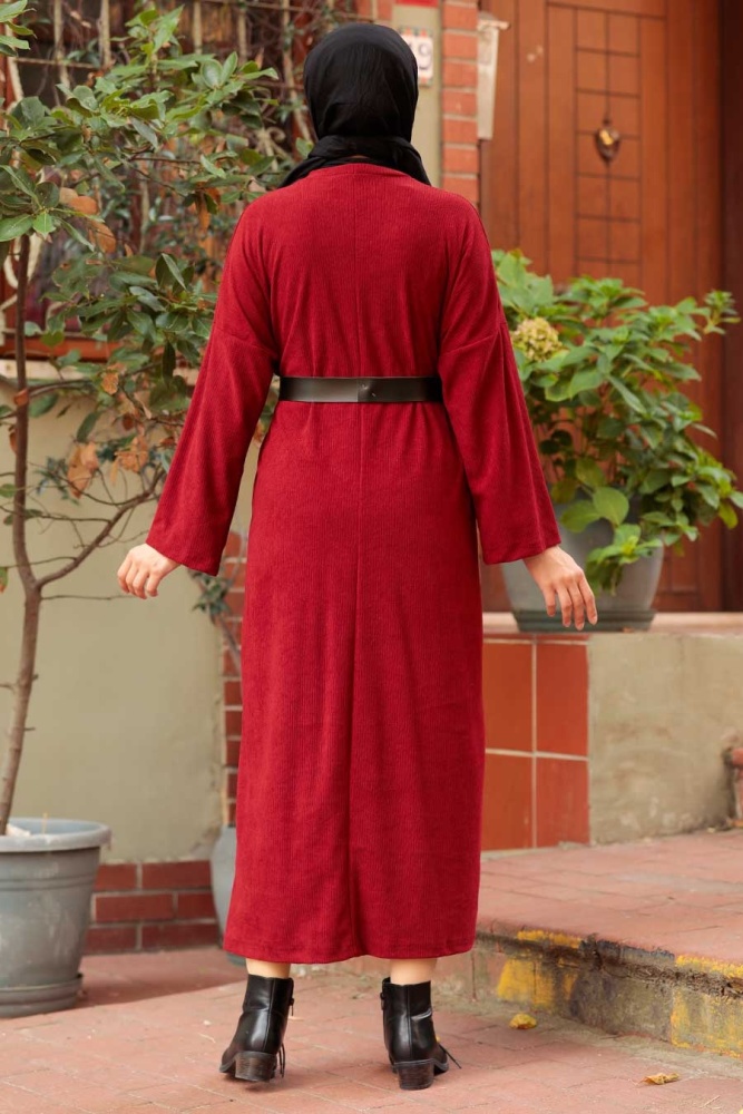 Neva Style - Robe Tricot Hijab Rouge Bordeaux 5190BR - 2
