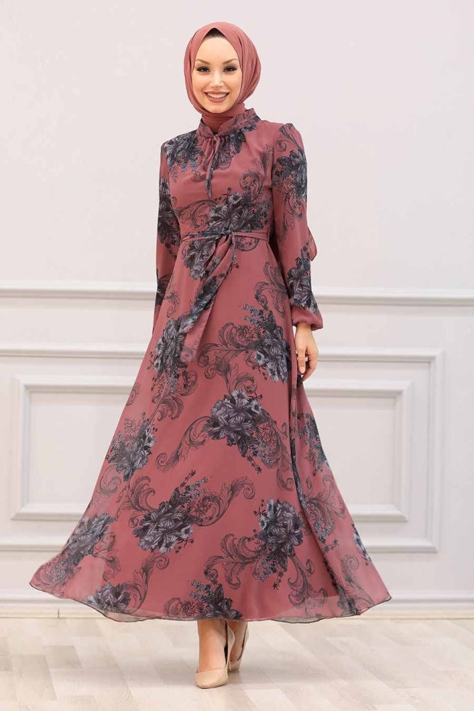 Neva Style - Robe voile rose foncé 27921KGK - 1