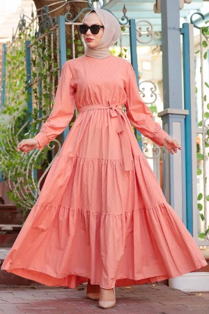 Neva Style - Robe Voile Saumon 23540SMN - 1