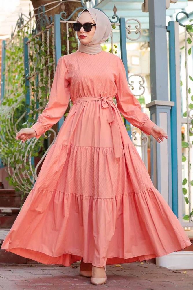 Neva Style - Robe Voile Saumon 23540SMN - 1