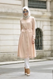 Neva Style - Salmon Pink Hijab Coat 5066SMN - Thumbnail
