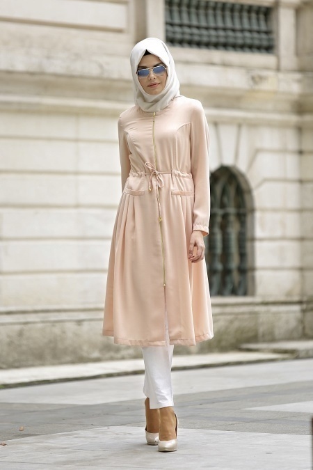 Neva Style - Salmon Pink Hijab Coat 5066SMN