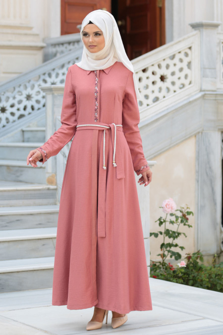 Neva Style - Salmon Pink Hijab Coat 917SMN