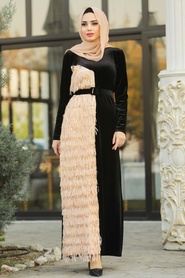 Neva Style - Salmon Pink Hijab Dress 120640SMN - Thumbnail