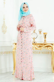 Neva Style -Salmon Pink Hijab Dress 1539SMN - Thumbnail