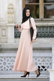 Neva Style - Salmon Pink Hijab Dress 3988SMN - Thumbnail