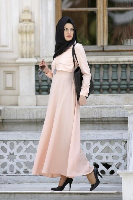Neva Style - Salmon Pink Hijab Dress 3988SMN - 2