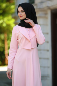 Ceket Görünümlü Somon Tesettür Elbise 41550SMN - Thumbnail