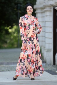 Neva Style - Salmon Pink Hijab Dress 7032SMN - Thumbnail