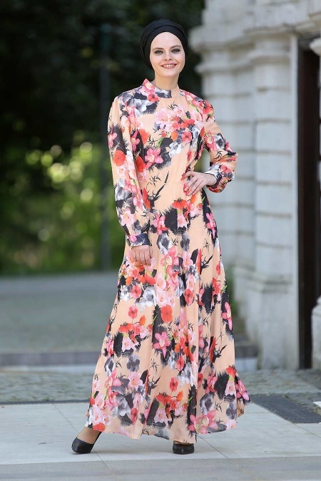 Neva Style - Salmon Pink Hijab Dress 7032SMN