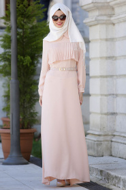 Neva Style - Salmon Pink Hijab Dress 7070SMN - Thumbnail