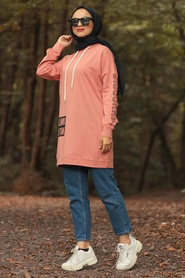 Neva Style - Salmon Pink Hijab Sweatshirt & Tunic 1050SMN - Thumbnail