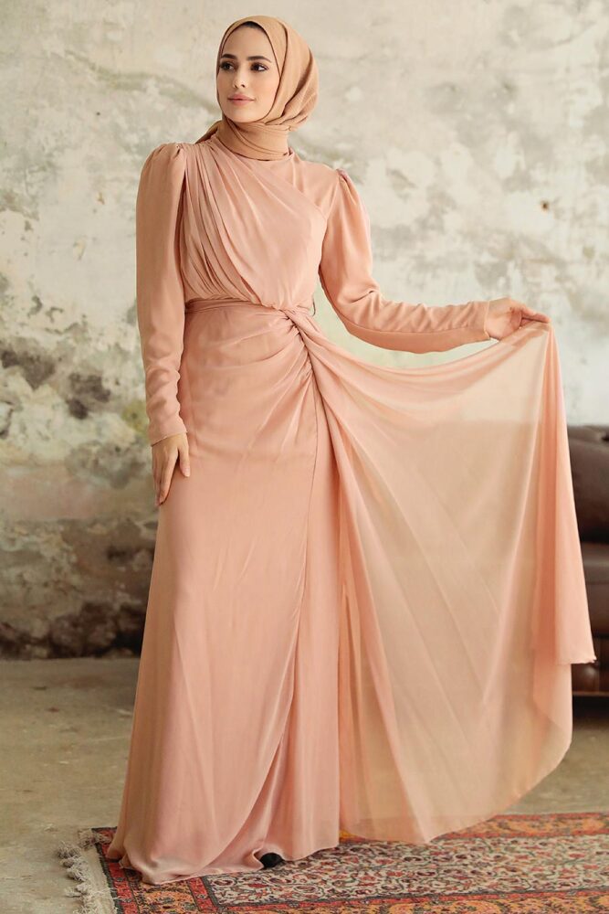 Salmon Pink Islamic Wedding Dress 5736SMNN - 1