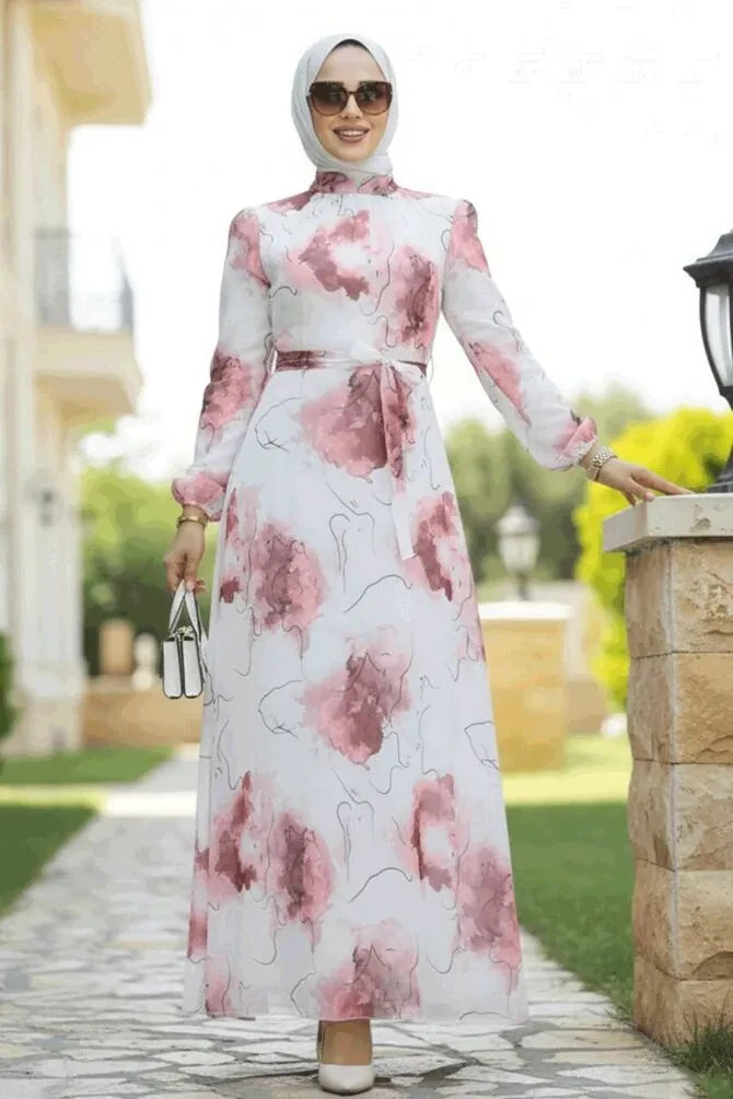 Salmon Pink Long Muslim Dress 279313SMN - 1