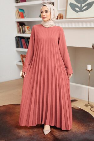 Salmon Pink Muslim Long Dress Style 76840SMN - 1