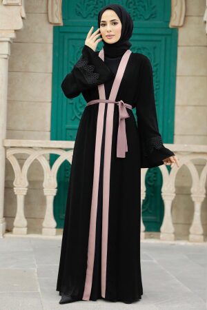 Neva Style - Salmon Pink Plus Size Abaya 55440SMN - Thumbnail