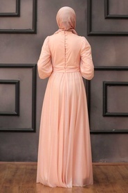 Neva Style - Salmon Pink Turkish Hijab Evening Dress 30632SMN - Thumbnail
