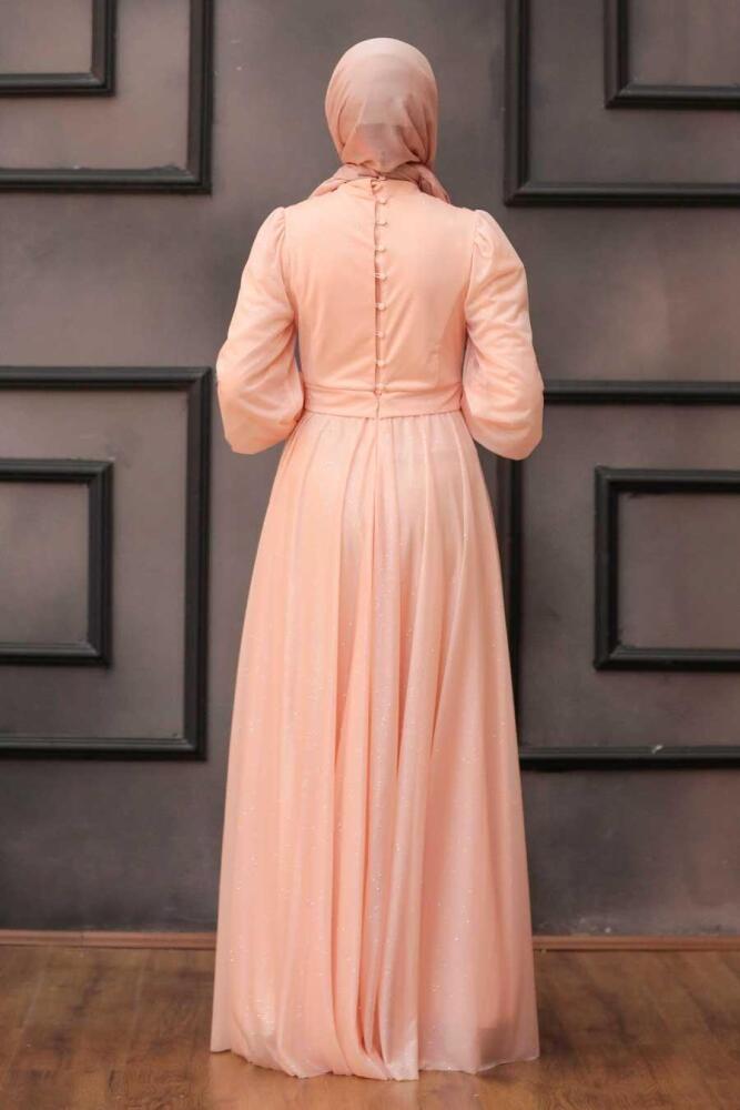 Neva Style - Salmon Pink Turkish Hijab Evening Dress 30632SMN - 2