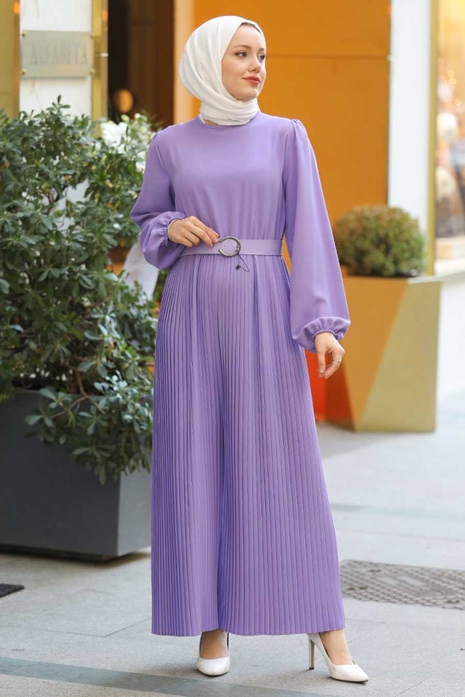 Neva Style - Salopette Hijab Lilas à Ceinture 33840LILA - 1