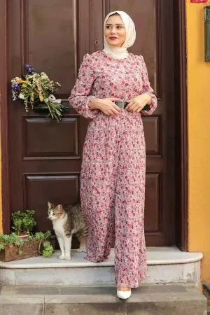 Combinaison longue à motifs floraux – Rose poudré 28960PD - 1