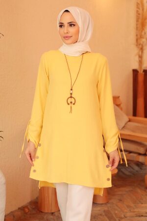 Neva Style - Sarı Tesettür Tunik 4044SR - 1