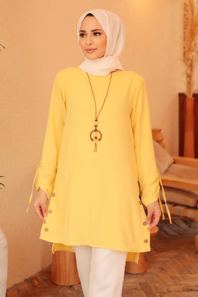 Neva Style - Sarı Tesettür Tunik 4044SR - 1