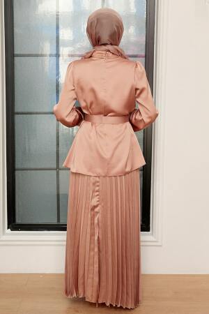  Saten Bisküvi Etekli Tesettür Takım 34621BS - 3