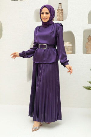  Saten Mor Tesettür Etekli İkili Takım 3456MOR - 2