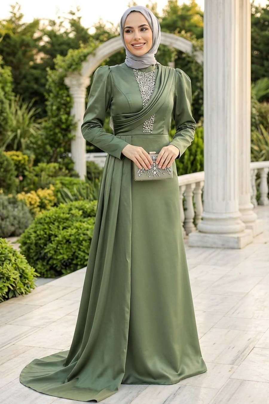 green dress hijab style Zapakasa Women Green Off the Shoulder Satin A-line Prom Dress