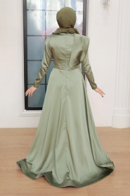 Neva Style - Satin Almond Green Modest Islamic Clothing Evening Dress 22441CY - Thumbnail