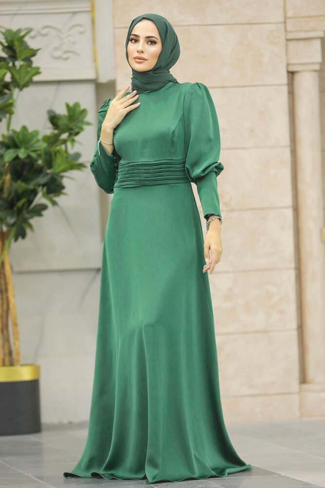 Satin Almond Green Muslim Bridesmaid Dress 4171CY - 1