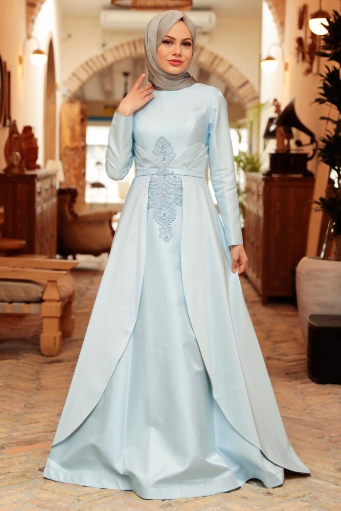 Neva Style - Satin Baby Blue Muslim Bridesmaid Dress 284BZM - 2