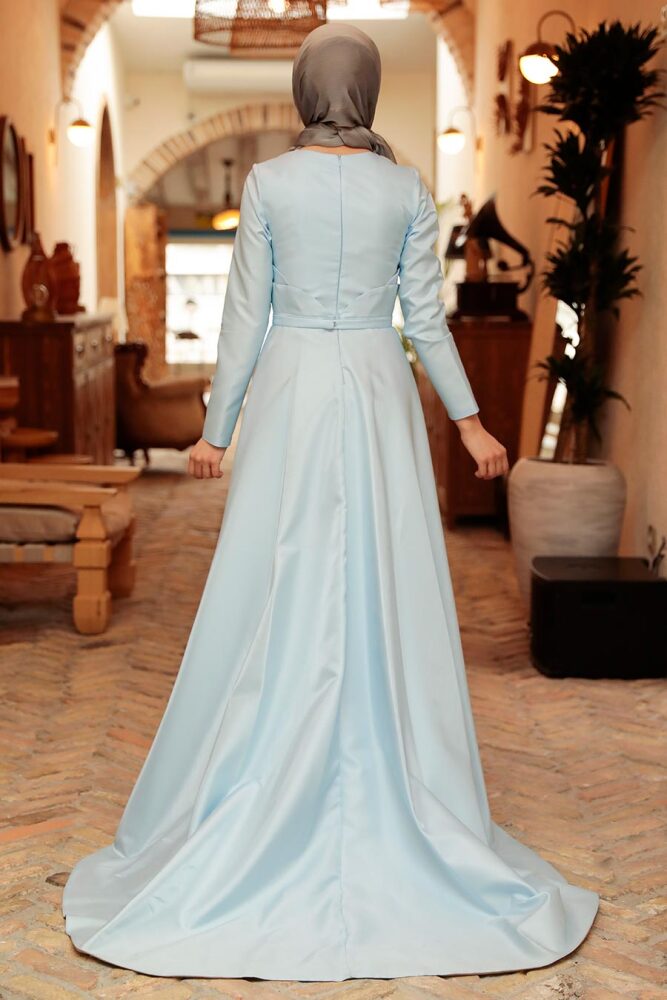 Neva Style - Satin Baby Blue Muslim Bridesmaid Dress 284BZM - 5