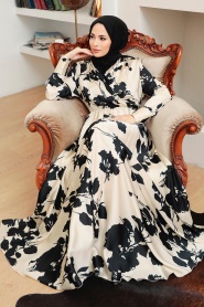 Neva Style - Satin Beige Modest Islamic Clothing Prom Dress 34101BEJ - Thumbnail