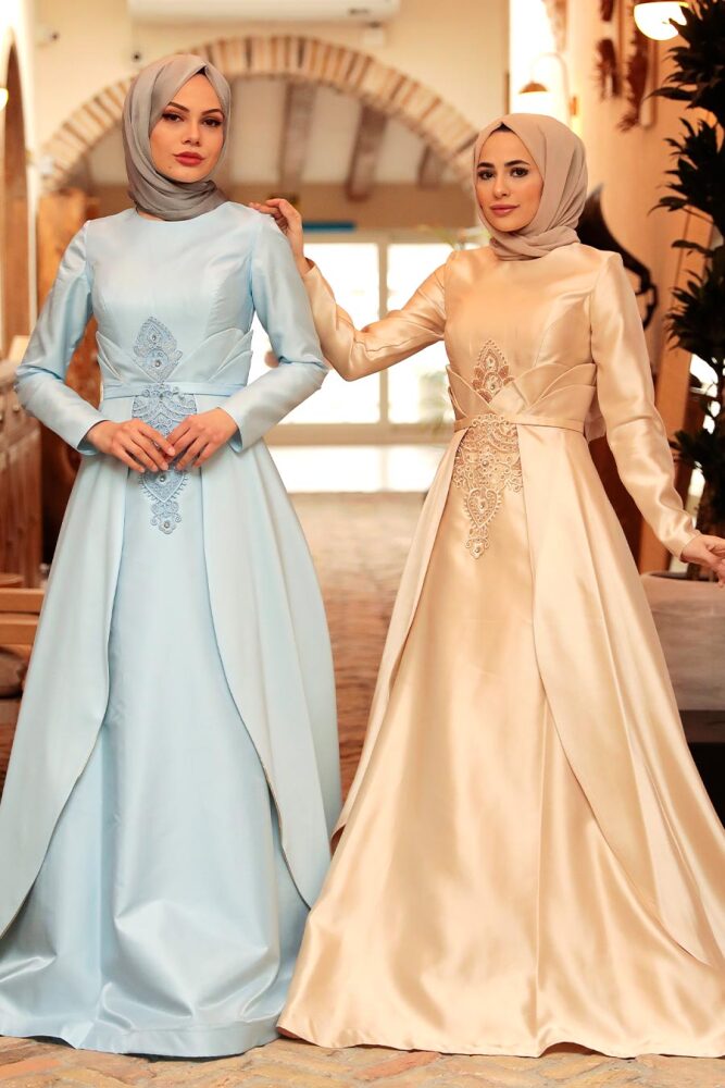 Neva Style - Satin Beige Muslim Bridesmaid Dress 284BEJ - 3