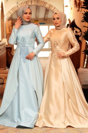 Neva Style - Satin Beige Muslim Bridesmaid Dress 284BEJ - 4