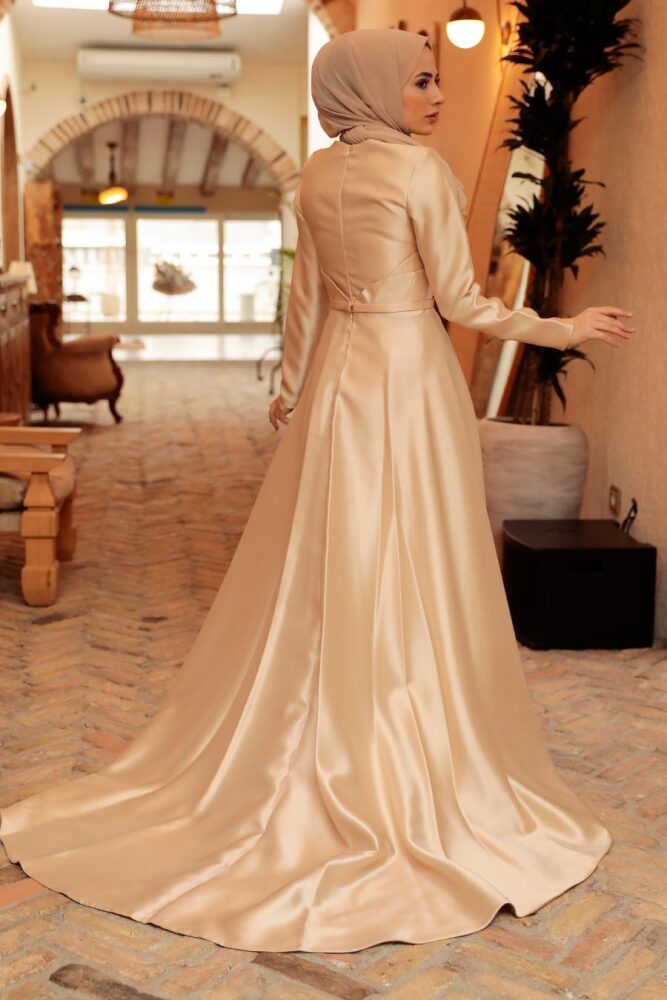 Neva Style - Satin Beige Muslim Bridesmaid Dress 284BEJ - 5