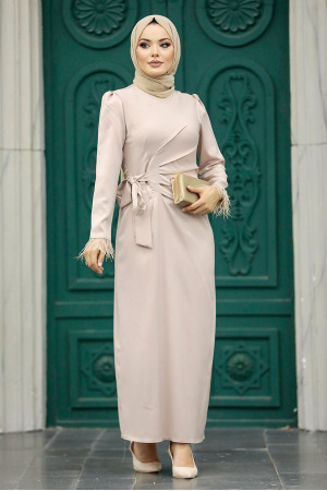 Satin Beige Muslim Wedding Gown 5921BEJ - 2