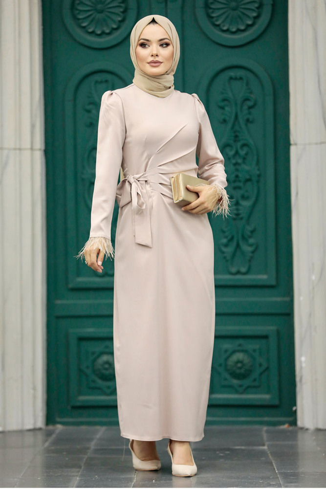 Satin Beige Muslim Wedding Gown 5921BEJ - 2